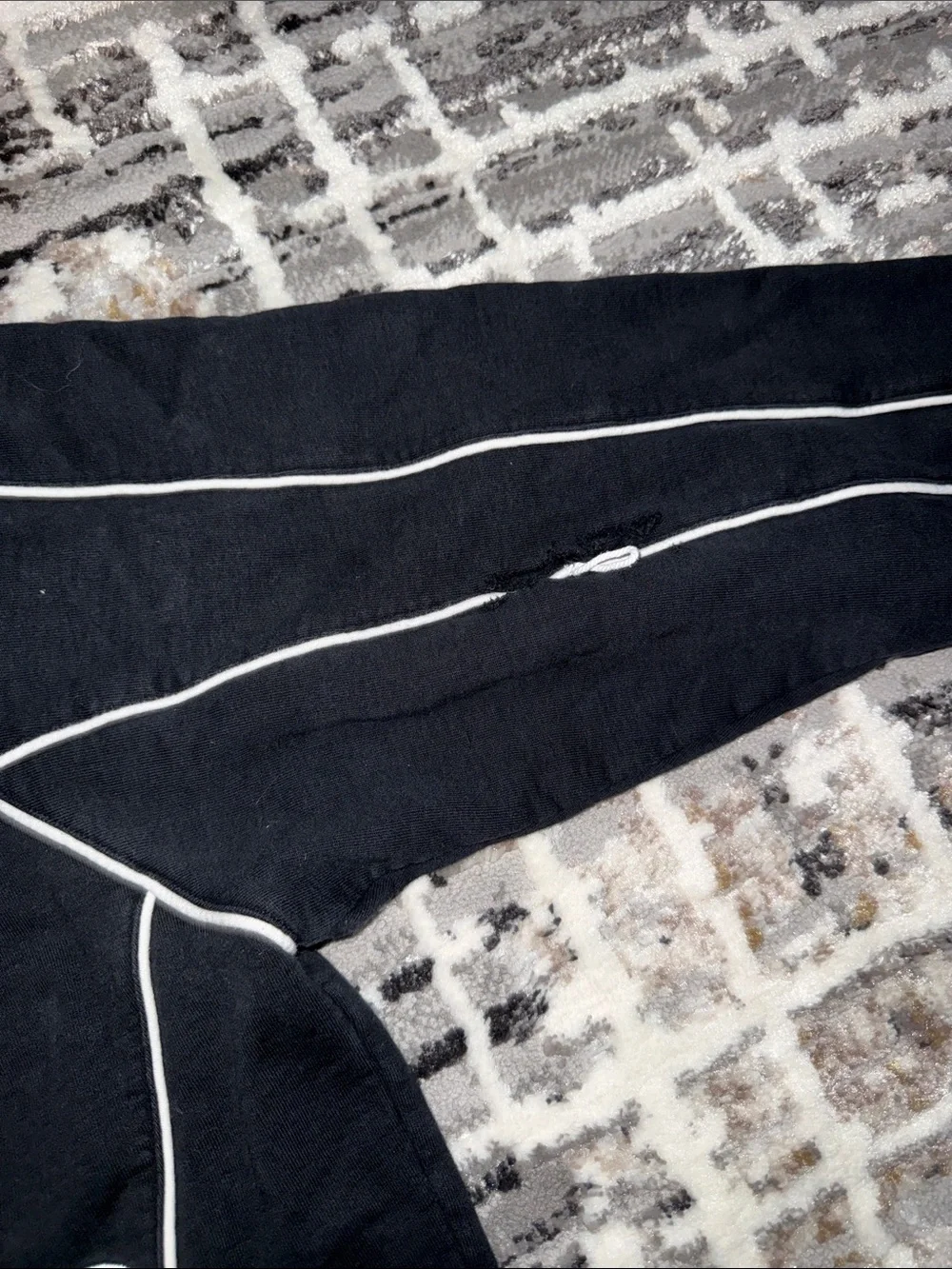 Black Zip-Up Hoodie with White Piping
